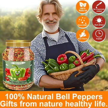 21Oz Dried Bell Peppers Mix, Natural Dehydrated Red & Green Bell Pepper Flakes, Perfect Toppings For Ramen, Vegetables Soup, Ste