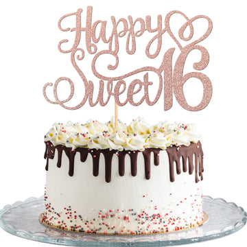 1 PCS Happy Sweet 16 Cake Topper Glitter 16th Birthday Cake Pick Cheers to 16 Years Birthday Cake Decoration for Happy 16th Birt