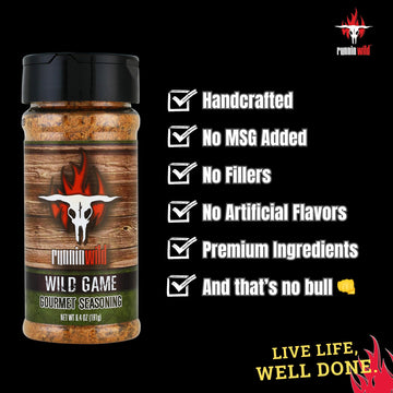 Runnin Wild Game Seasoning Rub - No Preservatives, No MSG - 6.4 Ounce Total for Venison, Deer, Sausage, Boar, Turkey, Elk