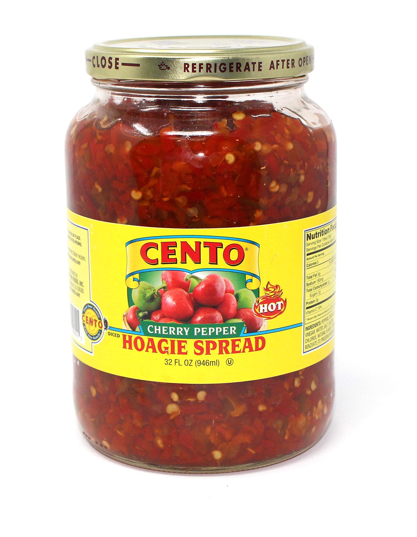 Cento Diced Hot Cherry Pepper Hoagie Spread, 32 Fl Oz, Pack of 1