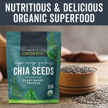 Viva Naturals Organic Chia Seeds 1 LBs - Plant-Based Omega-3 and Vegan Protein, Non-GMO Chia Seeds Organic Perfect for Smoothies