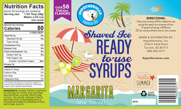 Hypothermias Shaved Ice & Snow Cone Syrup - Quart (32 Fl. Oz) - Margarita - Made With Non-Gmo 100% Pure Cane Sugar, No Corn Syru