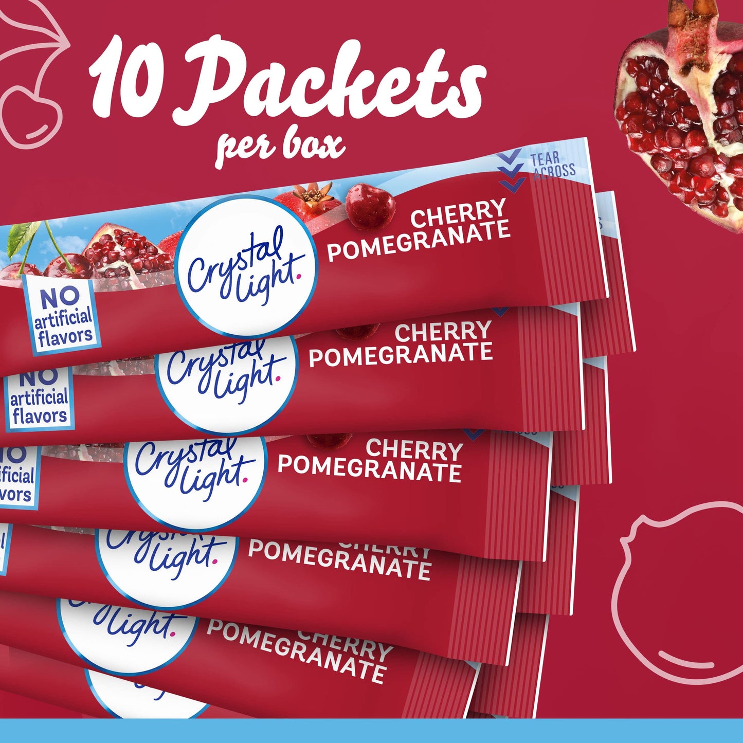 Crystal Light Cherry Pomegranate Naturally Flavored With Other Natural Flavor Powdered Drink Mix, 120 Ct Pack, 12 Boxes Of 10 On-The-Go-Packets