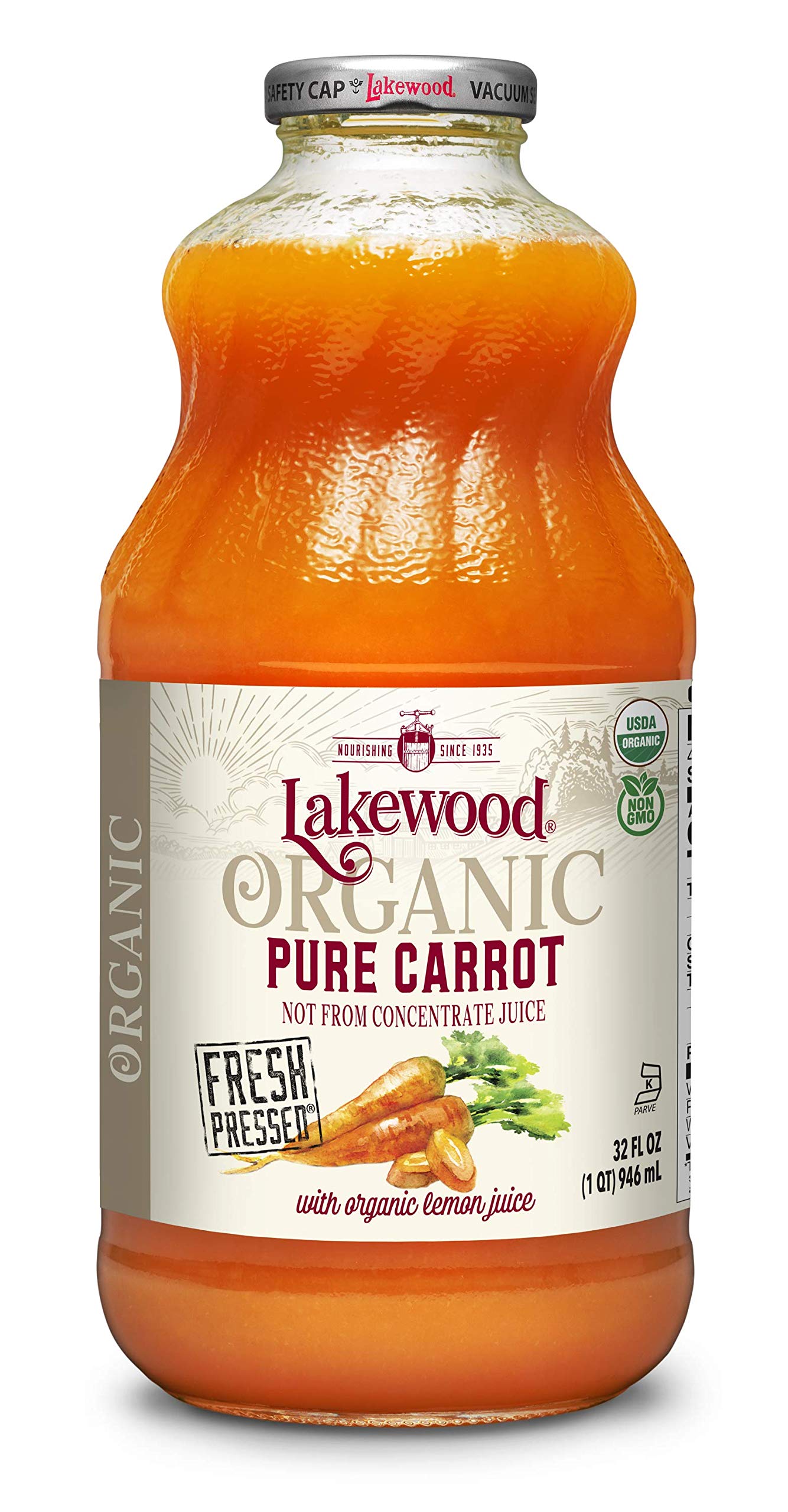 Lakewood Organic PURE Carrot Juice, 32 Fl Oz (Pack of 6)