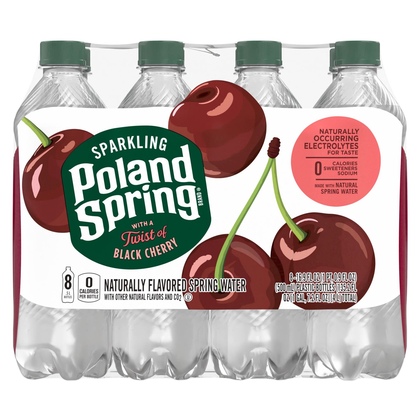 Poland Spring Sparkling Water, Black Cherry, 16.9 Oz. Bottles (8 Pack)