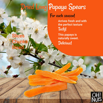 Dried Papaya Spears | 2 Lb - Dried Fruit Spears | Less Sugar Added | Dehydrated Fruit Bites | Packed In New York Zip-Seal Bag For Exceptional Freshness By Oh Nuts