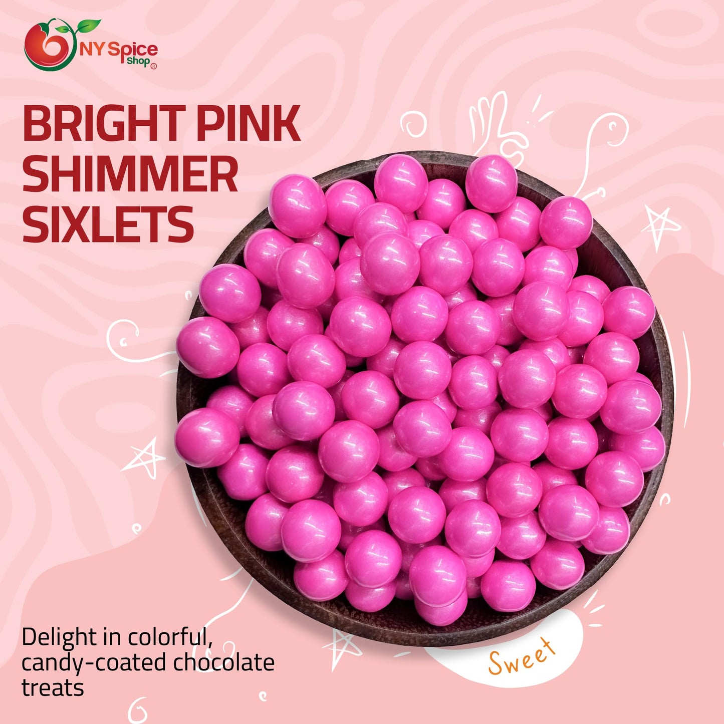 NY Spice Shop Pink Sixlets Candy - 1 Pound Shimmer Chocolate Balls for Party Décor Gifts