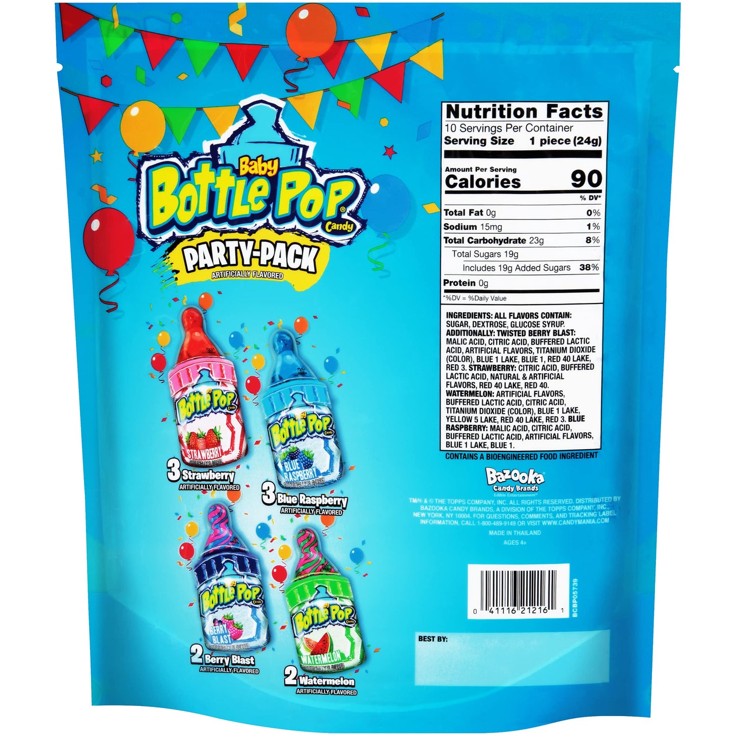 Baby Bottle Pop Halloween Bulk Candy Lollipops 10 Ct - Individually Wrapped Hard Candy w/ Powdered Sugar Dip in Assorted Fruity