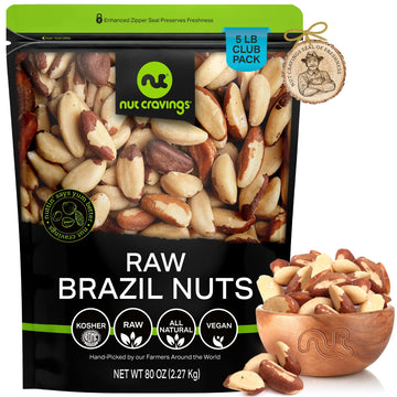 Nut Cravings - Raw Brazil Nuts, Unsalted, No Shell, Whole, (80Oz - 5 Lb) Bulk Nuts Packed Fresh In Resealable Bag - Kosher Healt