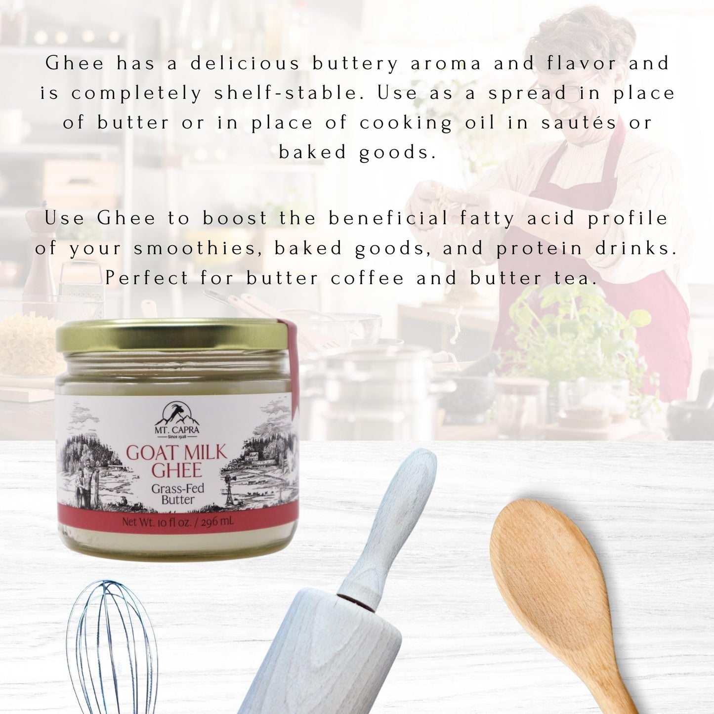 Mt. Capra Goat Milk Ghee, Grass-Fed Clarified Butter, 10.01 Fl Oz, Unsalted, Ideal for Keto and Paleo Diets