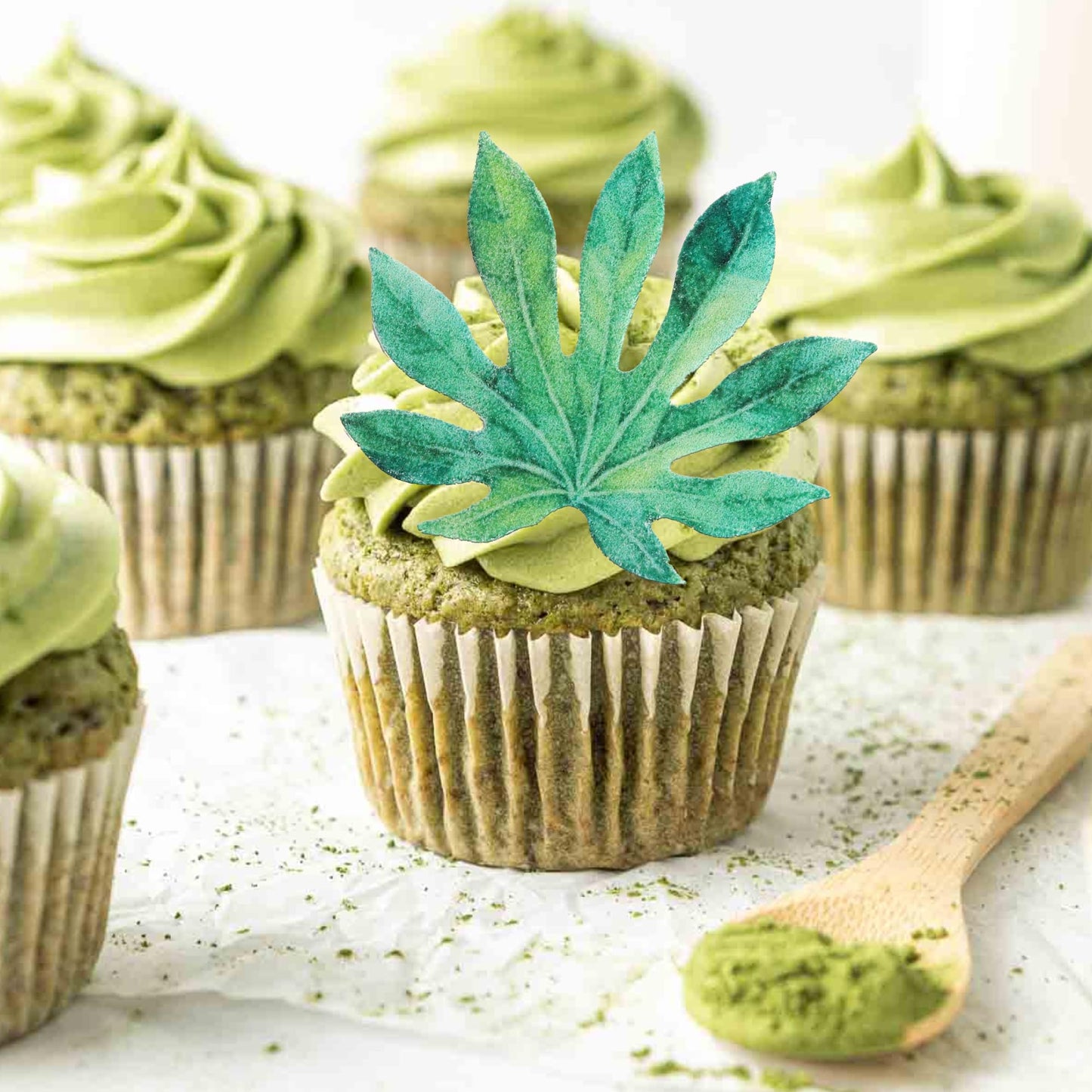 Rssta i 60 Pack Edible Cupcake Toppers - Rice Paper Green Leaves Decoration for Parties and Anniversaries, Design 4