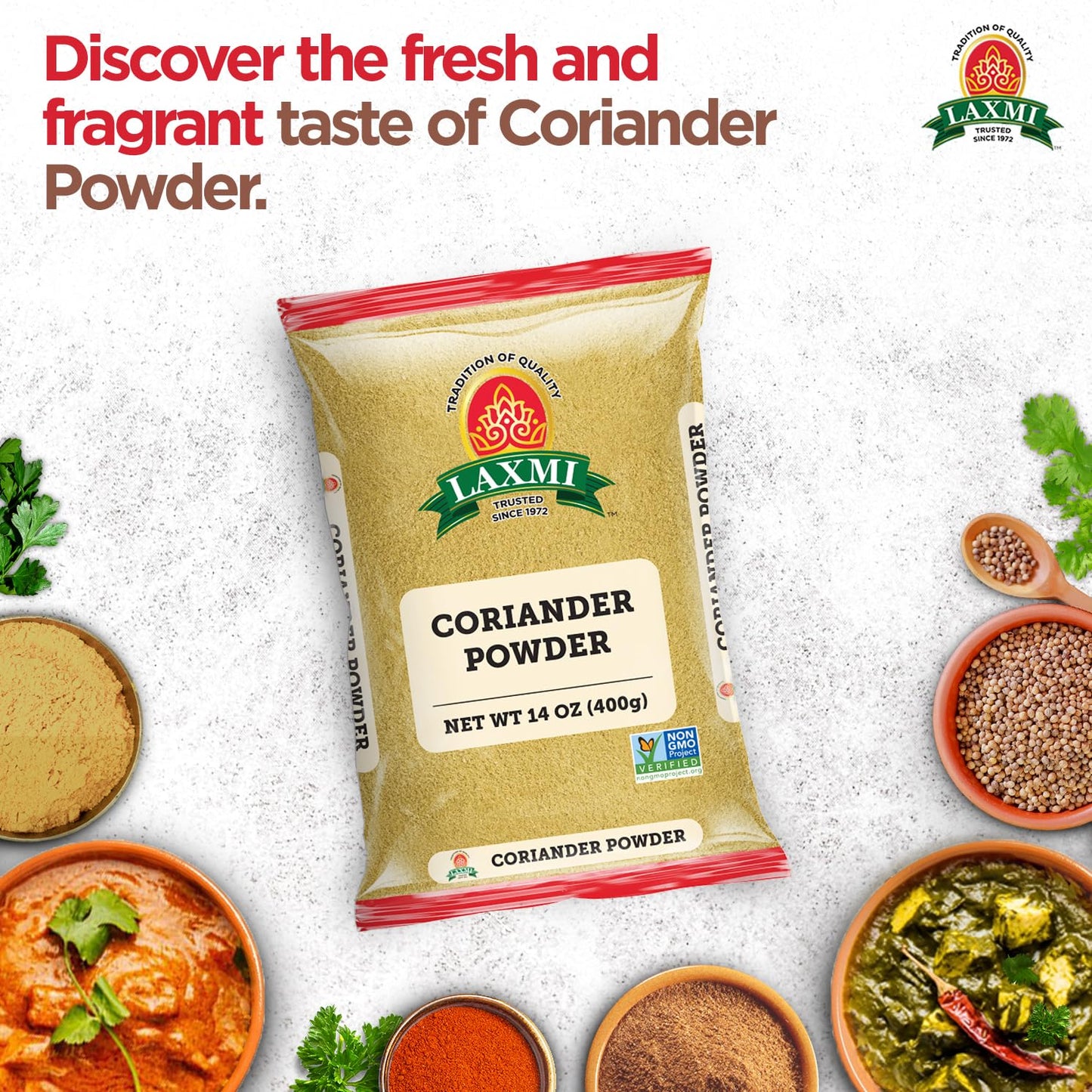 Laxmi Coriander Powder 400Gm (14 Oz) | Natural Ground Coriander | Premium Quality And High Value | Non-Gmo Coriander, Ground | Free Of Adulterations