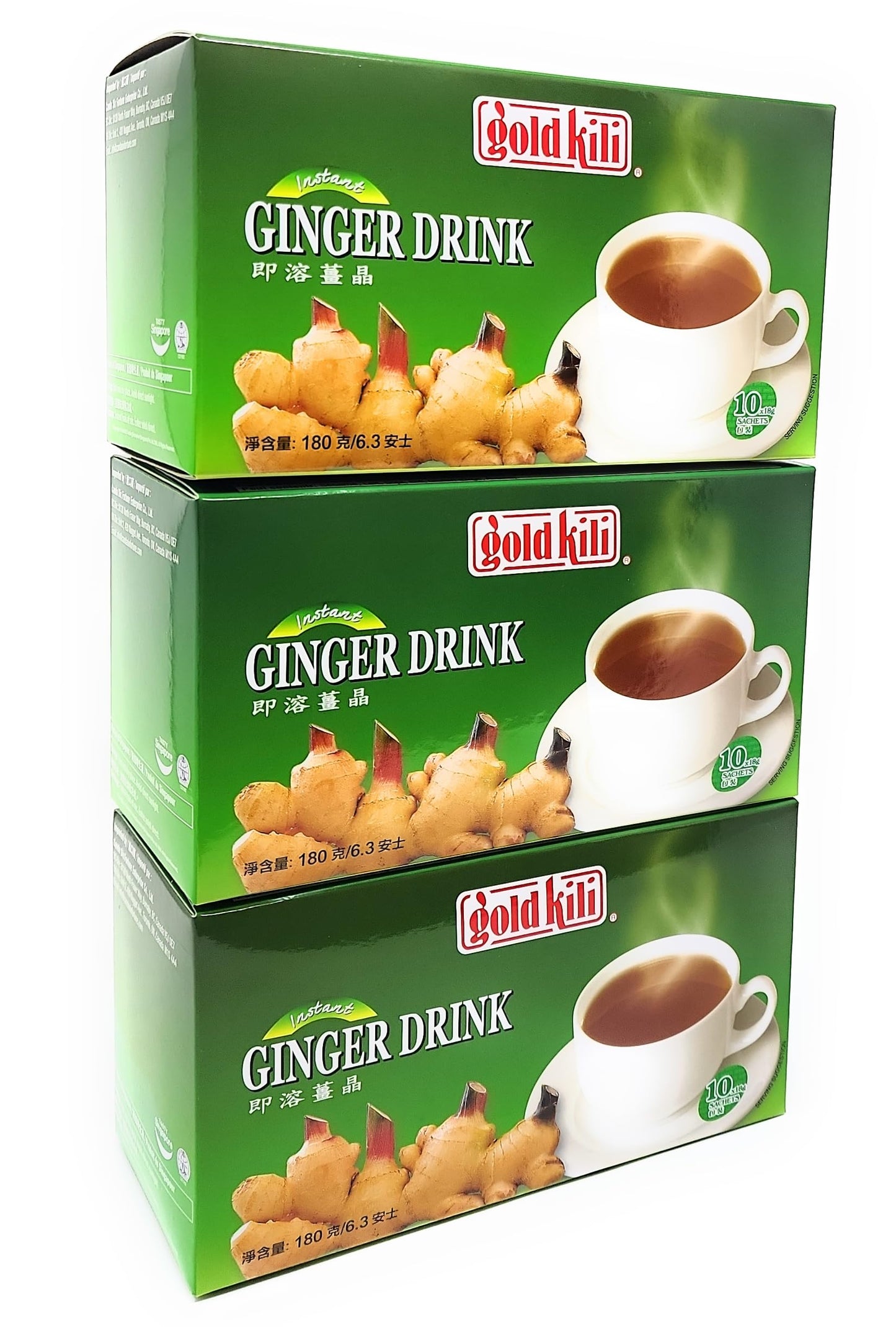 3-Pack Of Gold Kili Instant Ginger Drink With Honey,6.3Oz,180G Each Box, Free Recipe Book Inside Box.
