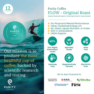 Purity Coffee FLOW Medium Roast Organic Coffee - USDA Certified Organic Specialty Grade Arabica Single-Serve Coffee Pods - Third