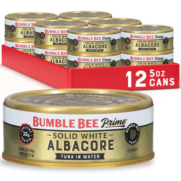 Bumble Bee Prime Solid White Albacore Tuna In Water, 5 Oz Cans (Pack Of 12) - Premium Wild Caught Tuna - 31G Protein Per Serving - Non-Gmo Project Verified, Gluten Free, Kosher