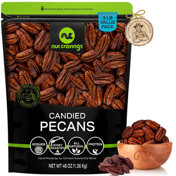 NUT CRAVINGS - Candied Pecans Honey Glazed Praline, No Shell (48oz - 3 LB) Bulk Nuts Packed Fresh in Resealable Bag - Healthy Pr