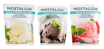 Nostalgia Ice Cream Mix. Vanilla, Chocolate And Strawberry. Each Pocket Of 8 Oz Makes 2 Quarts Of Delicious Premium Old Fashione