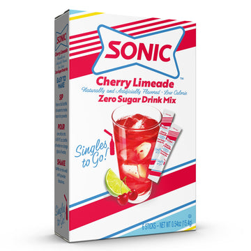 'Sonic Cherry Limeade Singles to Go Powdered Drink Mix - 18 Sticks Total - Convenient and Refreshing On-the-Go Beverage!''