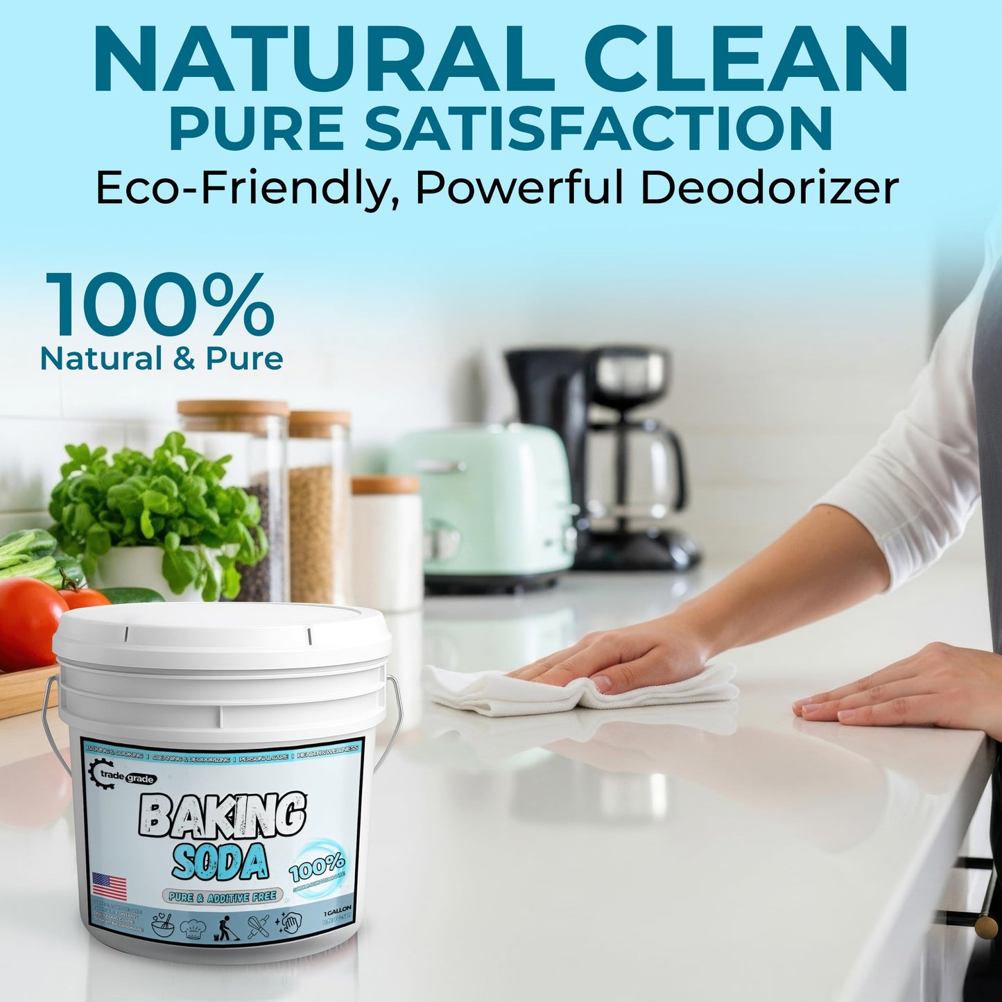 TradeGrade Pure Baking Soda Powder - 1 Gallon Bucket Sodium Bicarbonate Powder | enhanced Food-Grade for Baking Bread Cookies & More | Baking Soda for Cleaning Natural Cleaner & Deodorizer (1 Gallon)