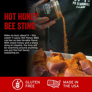 PS Seasoning Bee Sting Hot Honey Chipotle BBQ Rub, Sweet & Spicy Flavor, 6.8 oz