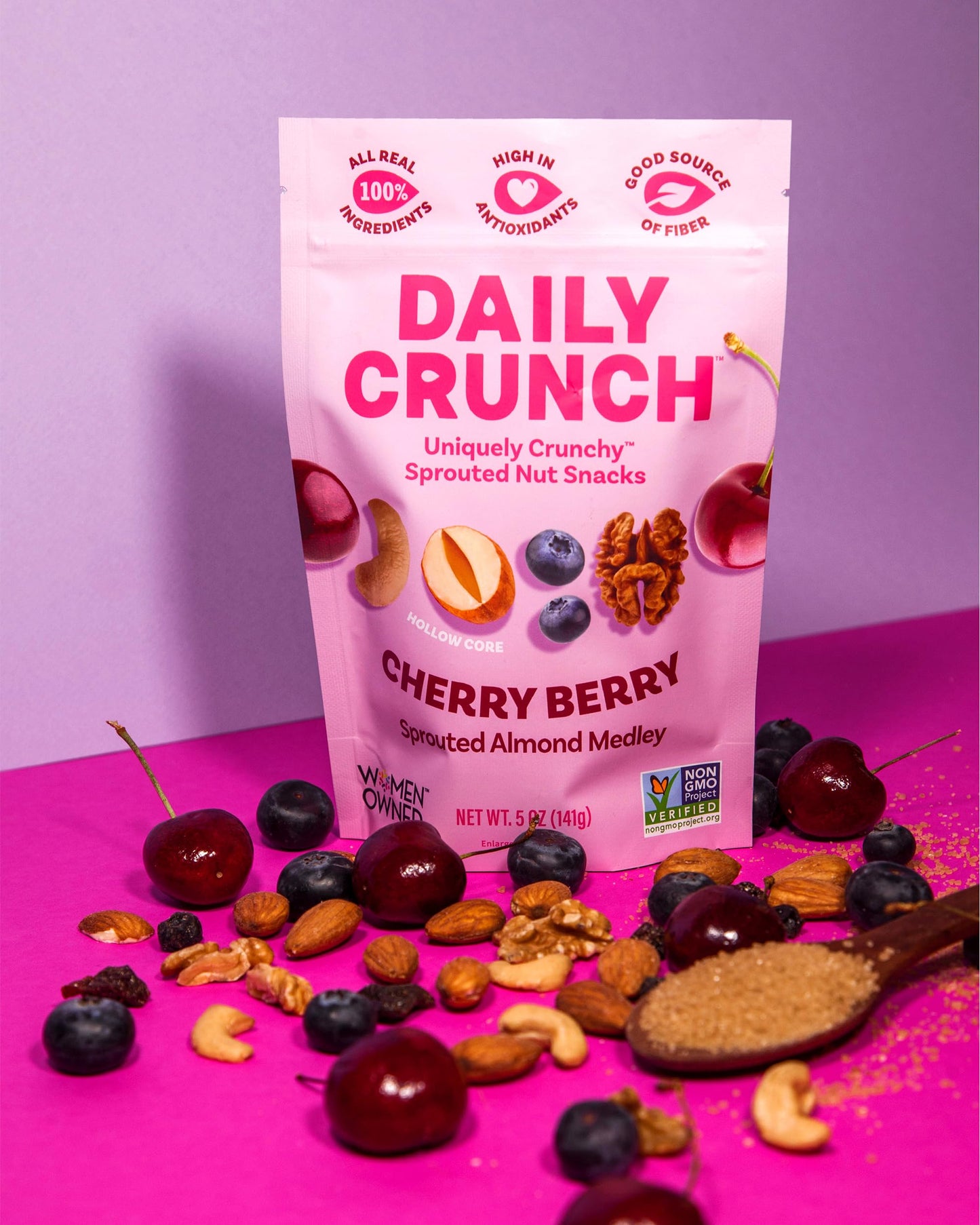 Daily Crunch Sprouted Almonds, 5 Ounce Resealable Bag (Cherry Berry, 2 Pack) - Sprouted And Dehydrated For A Unique Crunch, Keto