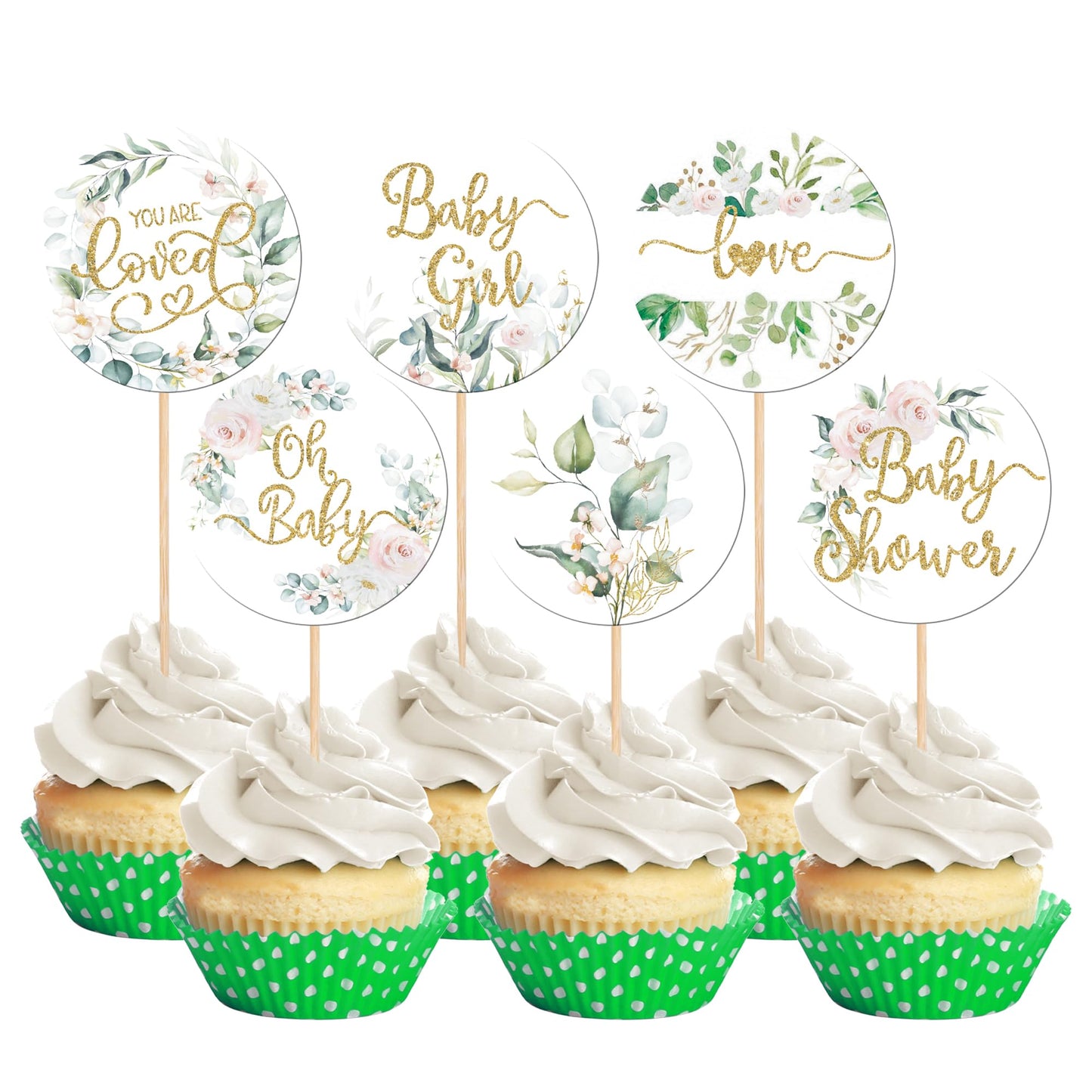 36 Pcs Oh Baby Cupcake Toppers Floral Leaves Baby Shower Cupcake Picks Love Baby Girl Cupcake Decorations For Baby Shower Gender Reveal Theme Girls Birthday Party Cake Decorations Supplies
