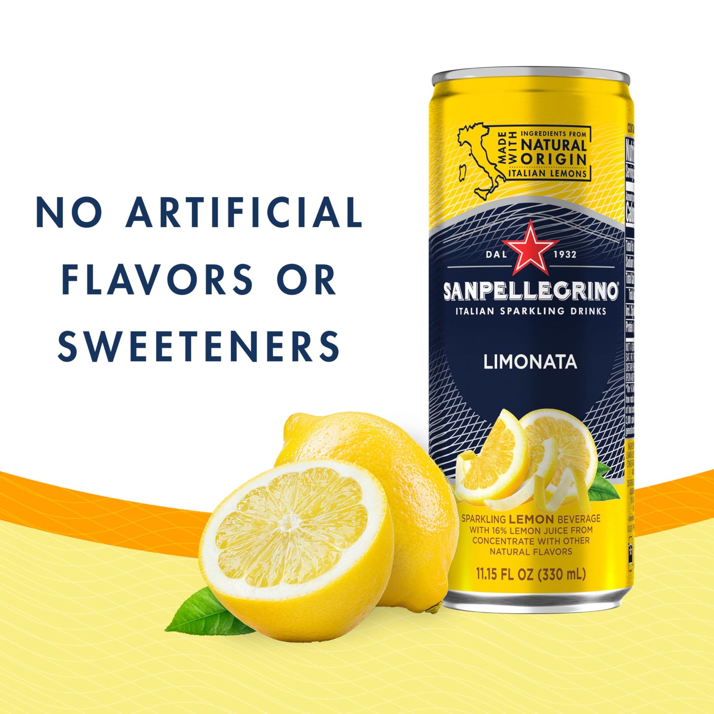 San Pellegrino Sparkling Drink Limonata, Mediterranean Lemon, 11.15 Fl Oz Cans, 24 Pack