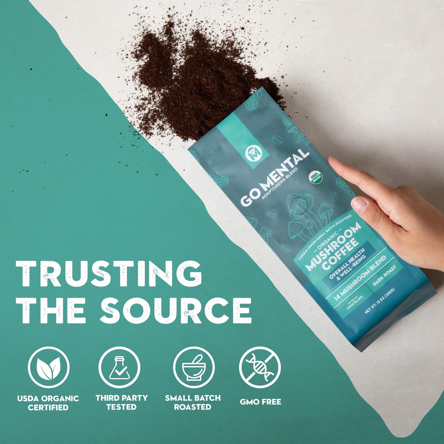 Organic 14 Mushroom Coffee Blend Dark Roast, Organic Lion'S Mane, Chaga, Red Reishi And More, Chocolate Notes, Enhances Overall