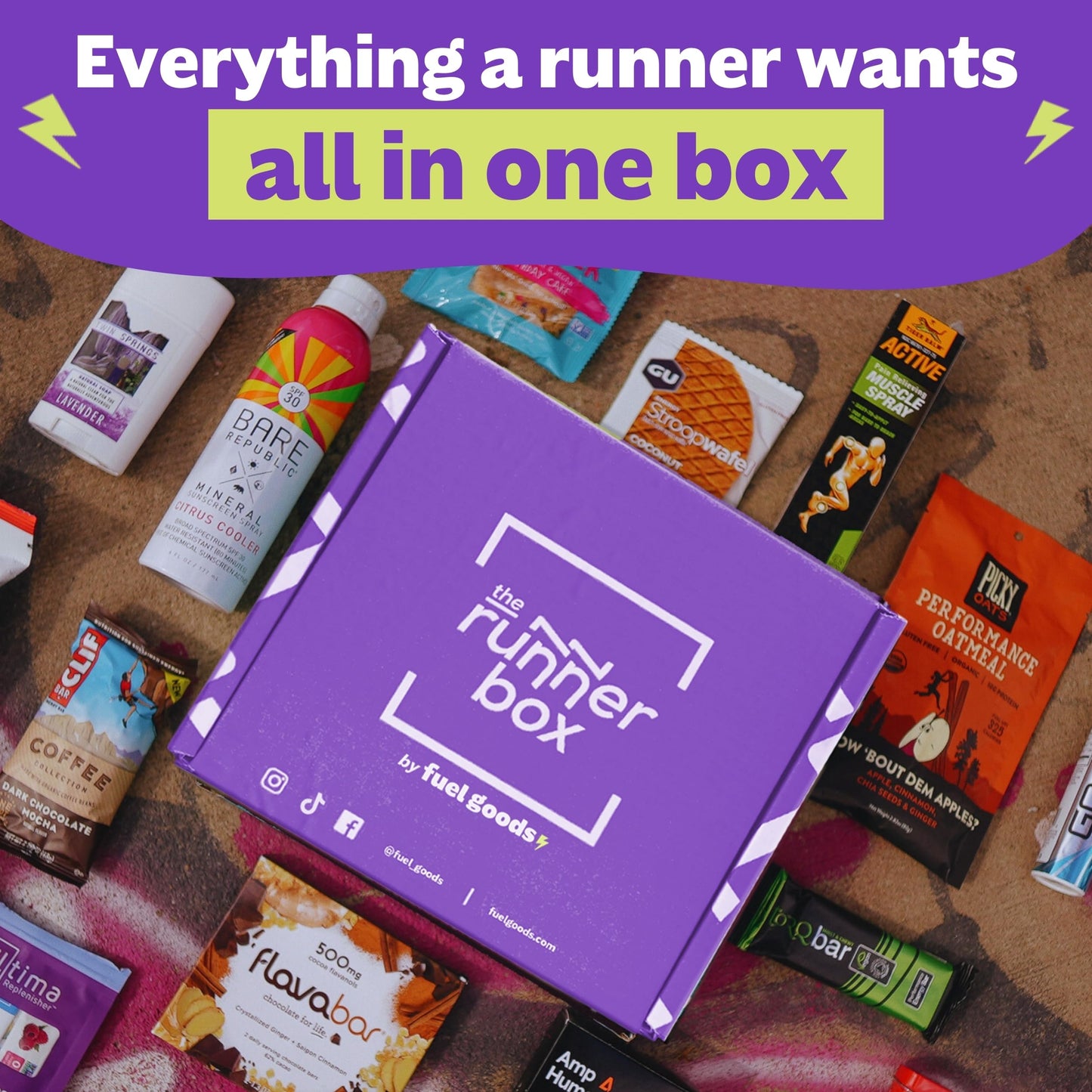 The RunnerBox by Fuel Goods - Best Running Gift Box for Women and Men 10-12 Runner Essentials for Training Recovery and Race Day; Marathon Gifts