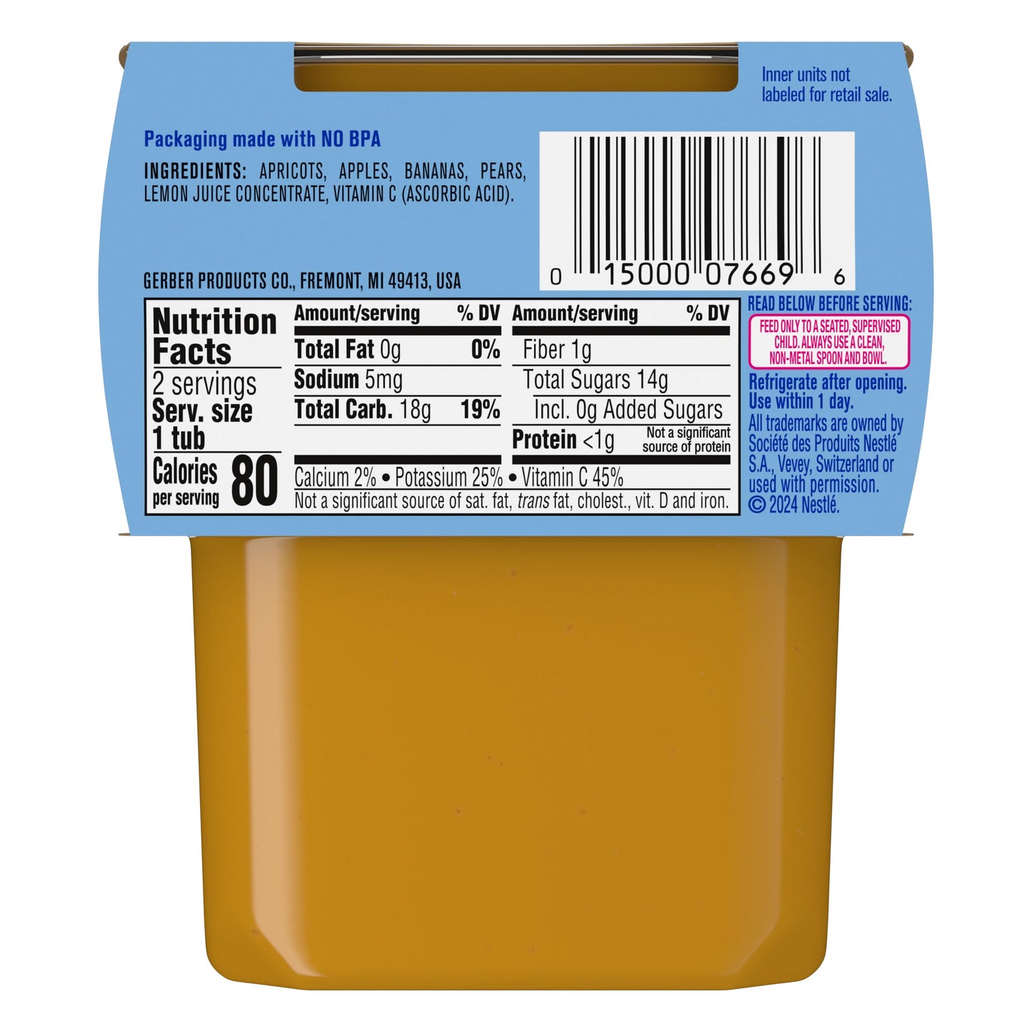 Gerber 2Nd Foods Apricot Mixed Fruit Pureed Baby Food, 4 Ounce Tubs, 2 Count (Pack Of 8)