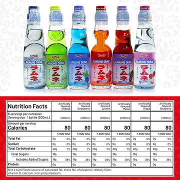 Shirakiku Ramune Japanese Soda Variety Pack | Japanese Marble Soda In Multiple Flavors | Original, Strawberry, Melon, Lychee, Gr