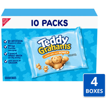 TEDDY GRAHAMS Honey Graham Snacks, 40 Kids Snack Packs (4 Boxes)