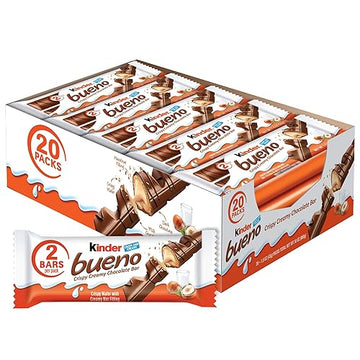Kinder Bueno, Bulk 20 Pack, Milk Chocolate And Hazelnut Cream, Holiday Gift And Stocking Stuffer, 2 Individually Wrapped Chocola