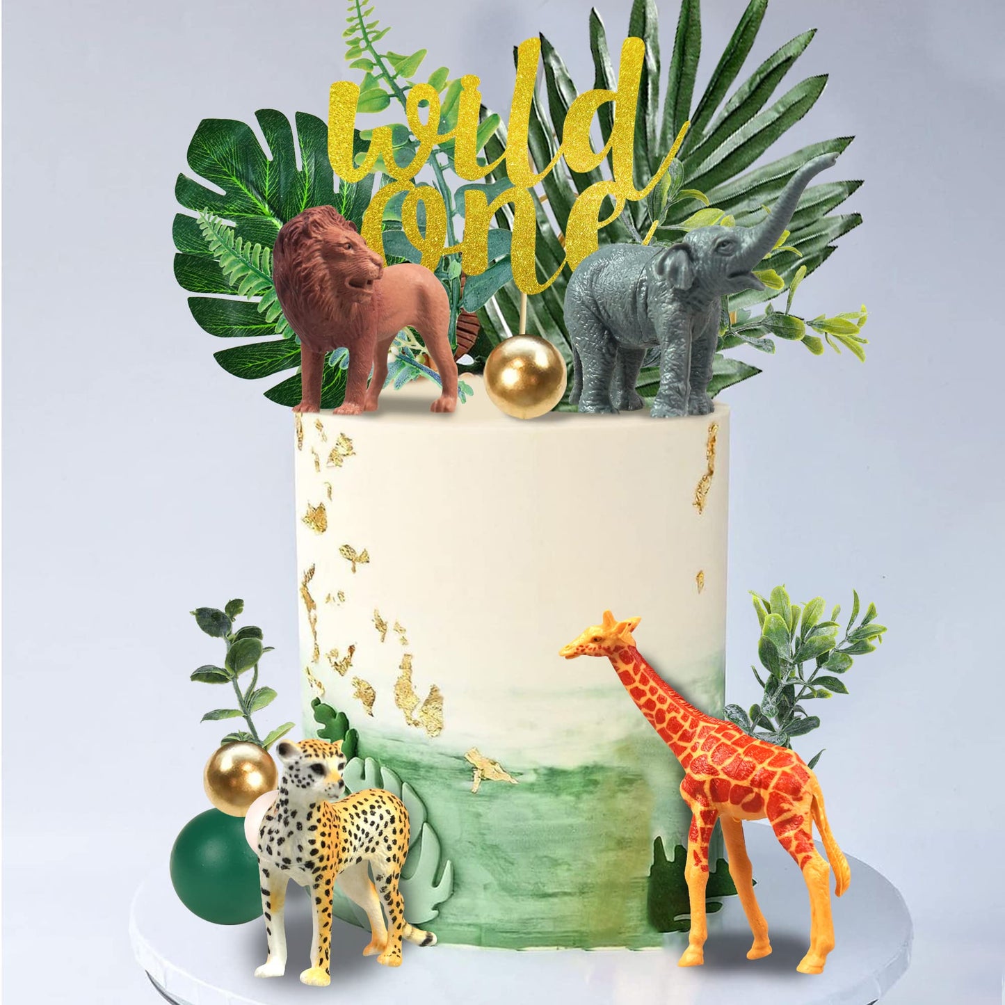 DRWATE 27 PCS Jungle Animal Cake Toppers Safari Theme Plastic Decorations for Baby Shower, Holiday Party, Khaki