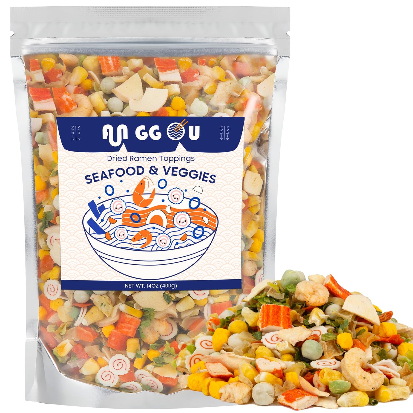 Classic Ramen Toppings Seafood Mix 14oz 12 Ingredient Blend with Shrimp Squid & Sea etc Dried Ramen Toppings Flavor Rich Non-GMO Low Sodium for Ramen Instant Noodles & Soup Topper