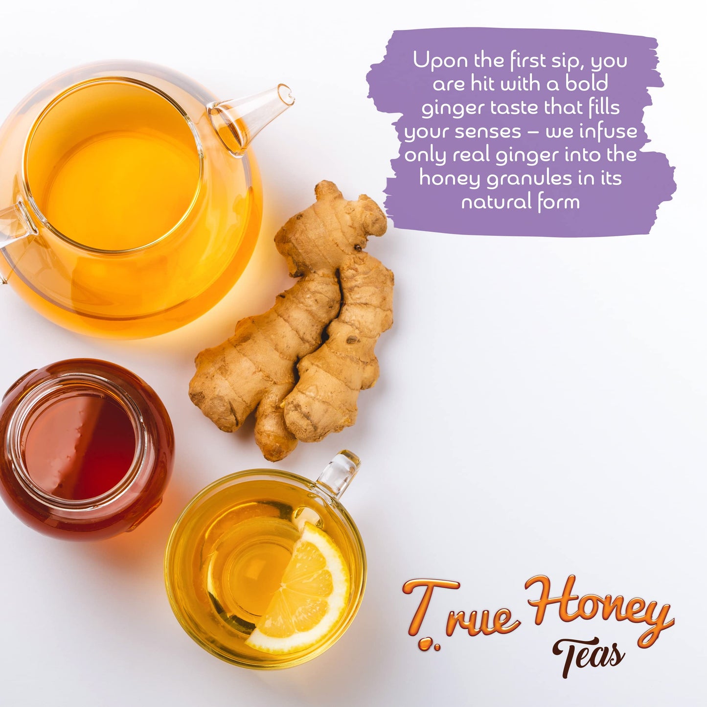 True Honey Teas Herbal Tea Bags - Caffeine Free, Organic Lemon Ginger - 24 Count