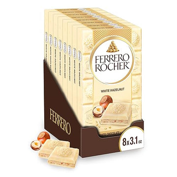 Ferrero Rocher White Chocolate Tablet With Hazelnut Filling, Creamy & Crunchy Texture, 3.1Oz / 90G, Pack Of 8 Perfect For Sharing With Family And Friends