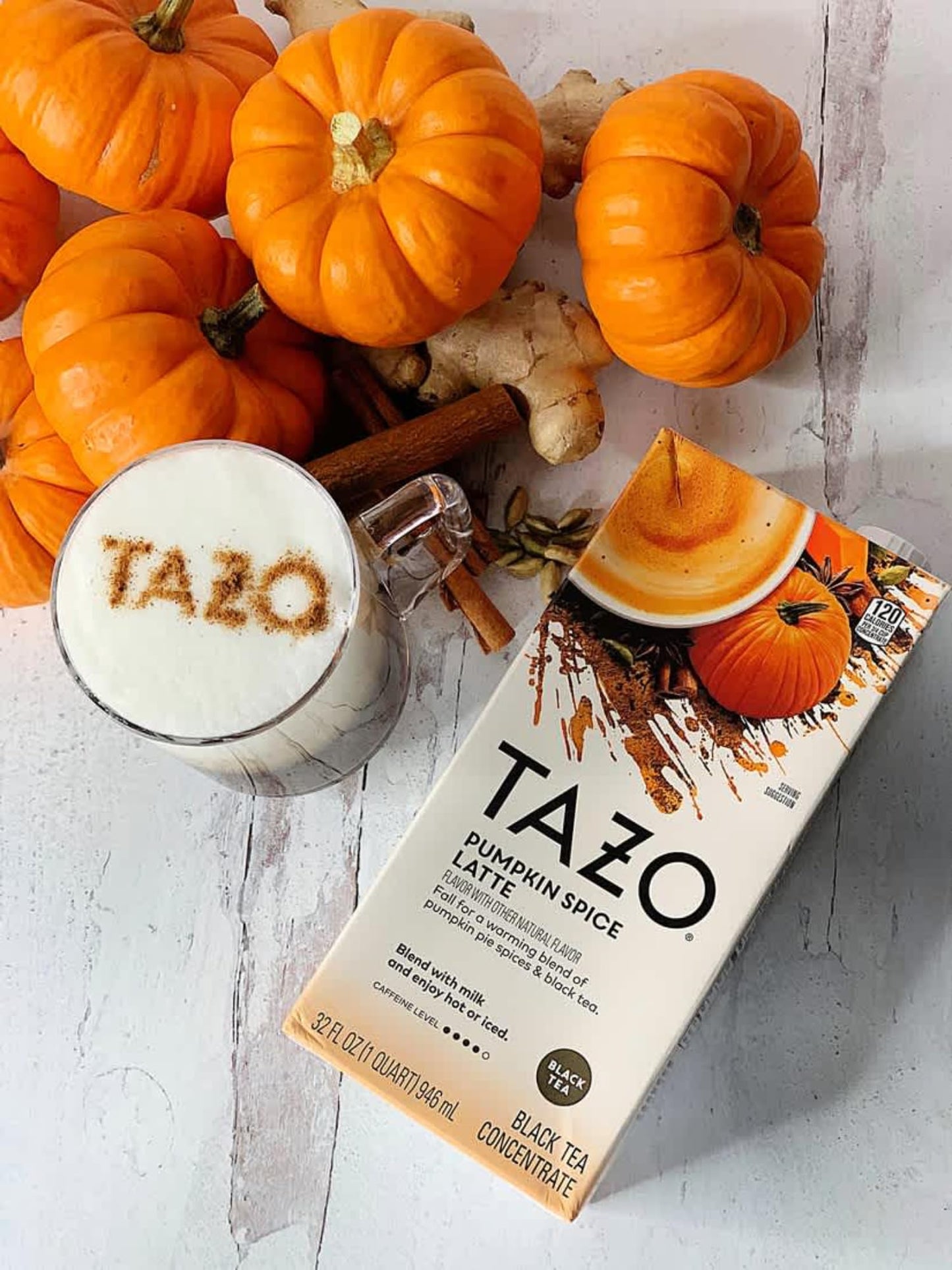 Tazo Pumpkin Spice Latte Black Tea Concentrate, 32 Oz (Pack Of 2) With Coasters