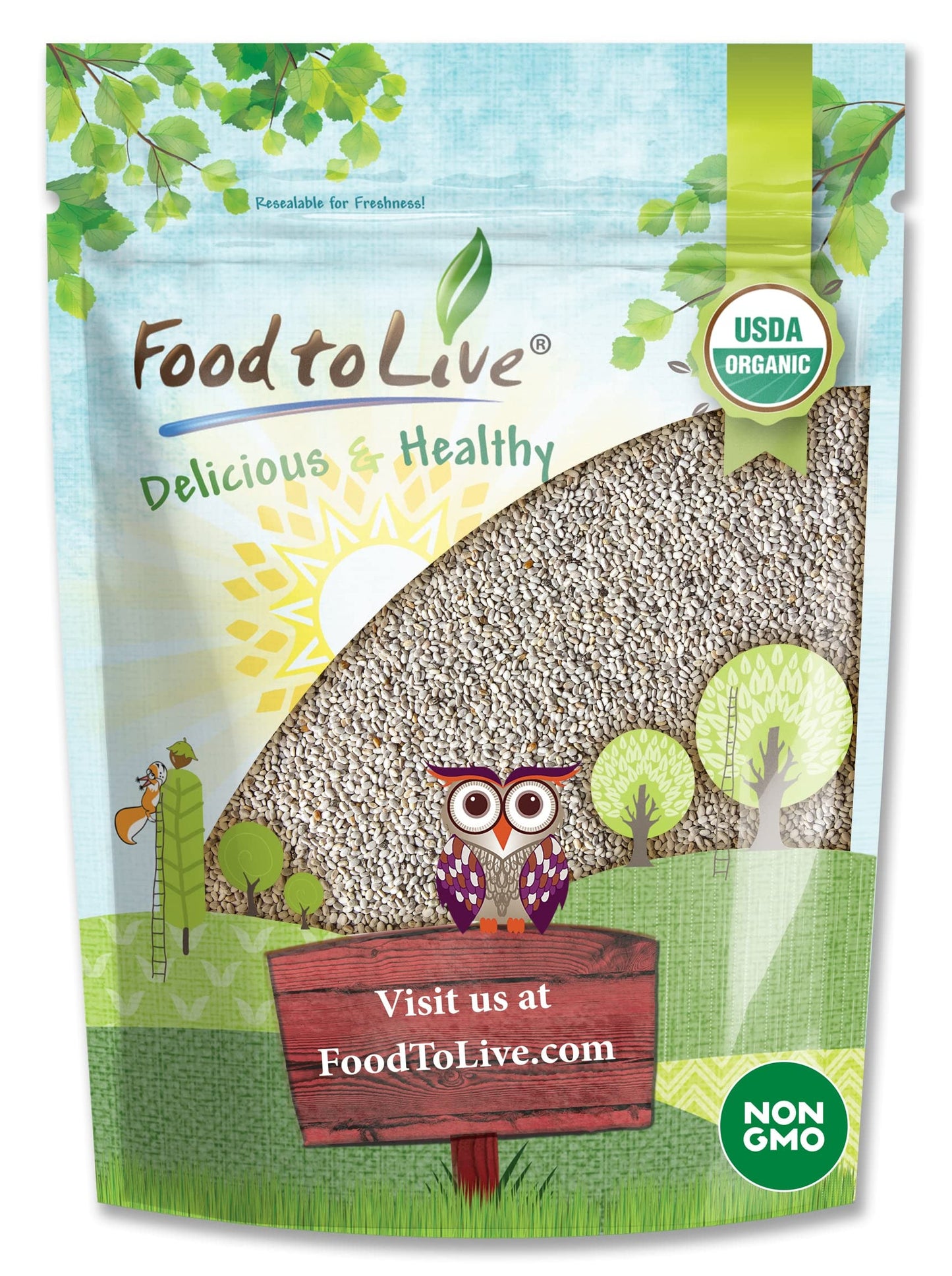 Food to Live Organic White Chia Seeds, 8 Ounces - Whole, Raw, Kosher, Keto, Sirtfood, Vegan, Bulk. Rich in Omega 3, Omega 6, Die