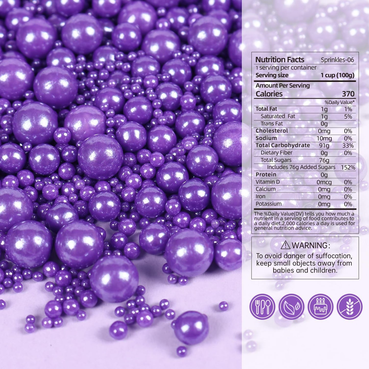 Cobakey Purple Sprinkles For Cake Decorations 3.52 Ounce Edible Pearl Sugar Sprinkles For Cupcake Toppers Wedding Party Valentin