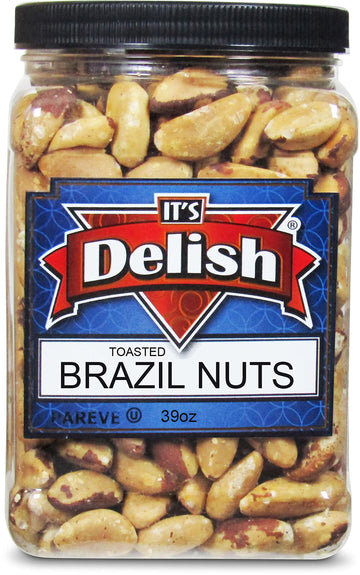 Gourmet Toasted Brazil Nuts By Its Delish, 39 Oz Jumbo Reusable Container (Jar) - Oven Fresh Dry Roasted Whole Shelled Brazil Nu