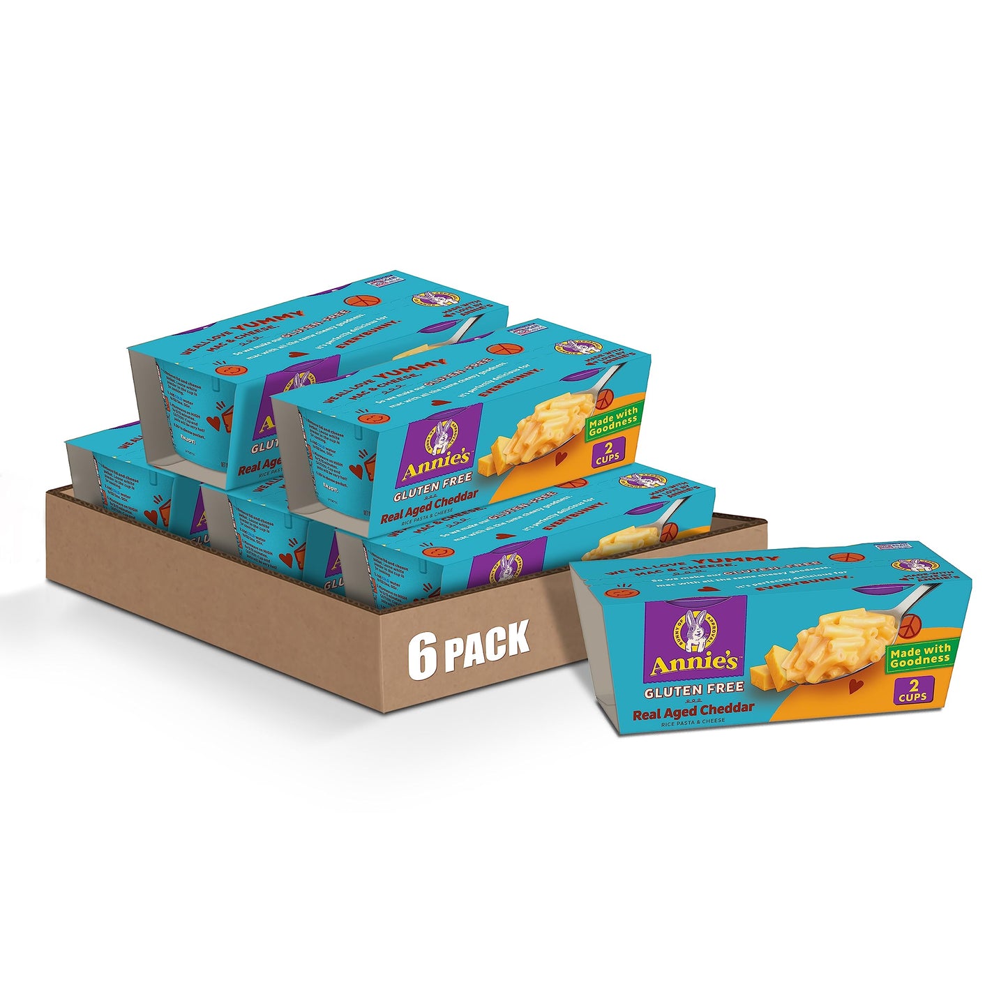 AnnieS Real Aged Cheddar Microwave Mac And Cheese With Gluten Free Pasta Cups 2 Ct 4.02 Oz (Pack Of 6)