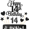 Lecferrarc 14th Birthday Cake Decorations, 14th Birthday Candles Cake Numeral Candles and Glitter Happy 14th Birthday Cake Toppe