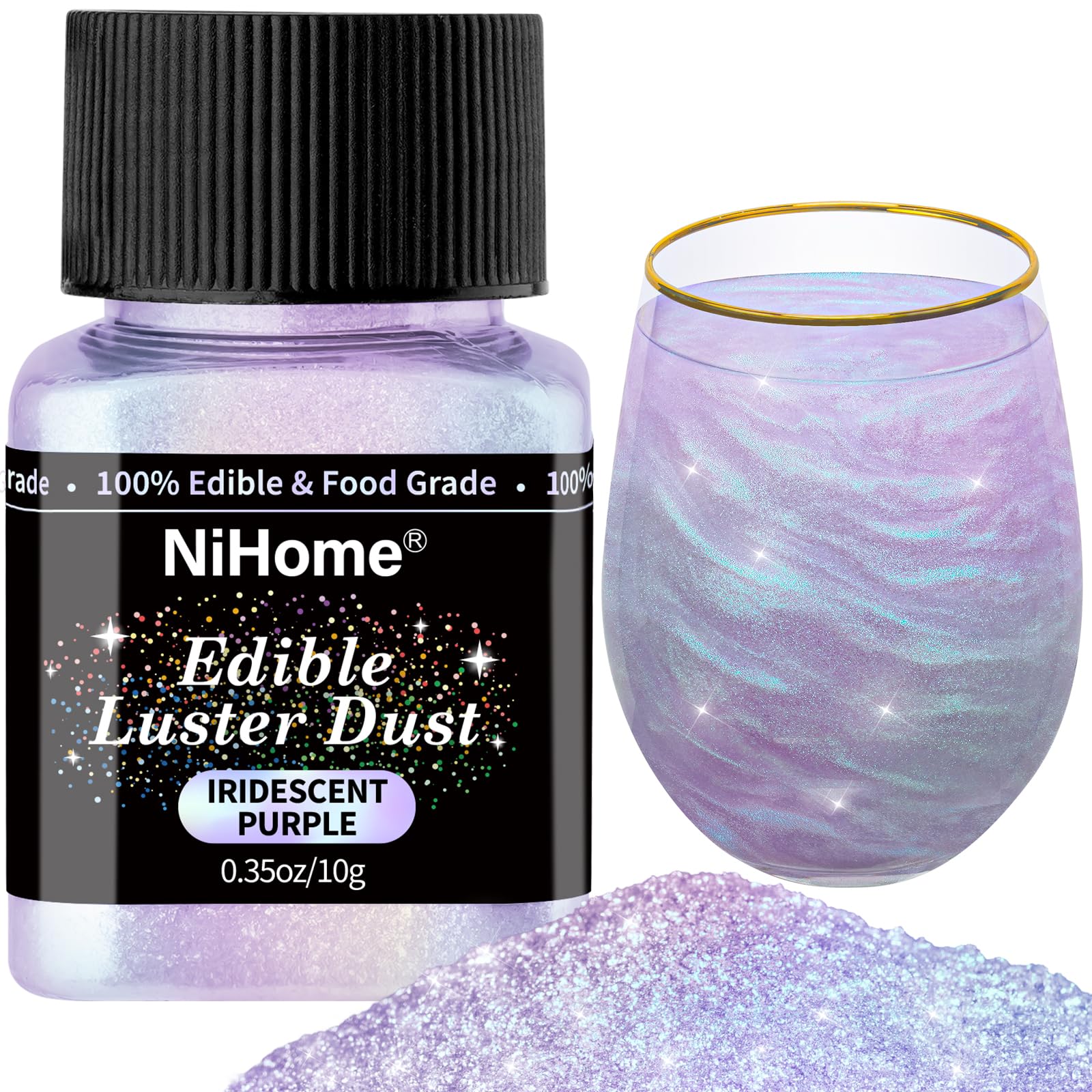 NiHome Edible Food-Grade Glitter Powder Glimmer Luster Dust Metallic Fancy Food Decorating Sprinkle Glimmery Dust for Drink Beve