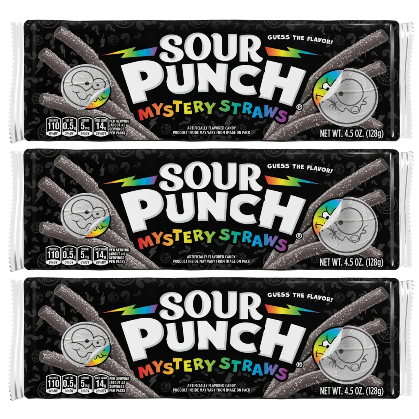 Sunny Bourne Sour Punch Fruity Mystery Straws Bundle - 3 Packs of 4.5 oz Assortment, 9.21 x 3.19 x 1.73 inches
