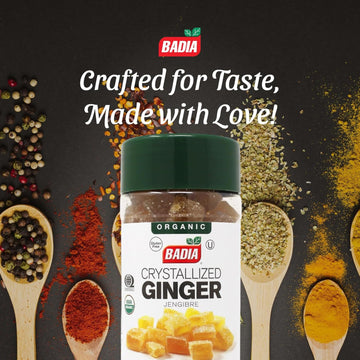 Badia Organic Crystallized Ginger, Sweet & Spicy, 10 oz, Dark Golden, Perfect for Baked Goods, Desserts, Sauces and Teas