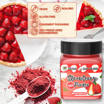 ERCorArt Strawberry Powder - 100% Pure Freeze Dried Fruit Powder, Vegan, Natural Food Coloring, 3oz, Pink