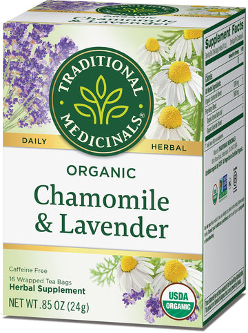 Traditional Medicinals Organic Chamomile & Lavender Herbal Tea, Settles Nervous System, 16 Count