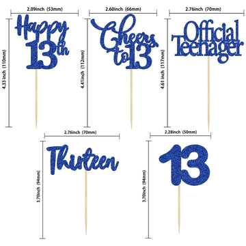 30 Pack Happy 13Th Birthday Cupcake Toppers Dark Blue Glitter 13 Official Teenager Cheers To 13 Years Old Birthday Cupcake Picks