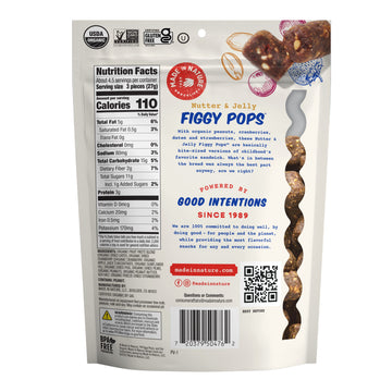 Made In Nature Organic Figgy Pops, Nutter & Jelly, 4.2 Ounce (Pack of 6) - Unbaked Fruit & Nut Energy Bites, Non-GMO, Gluten Fre